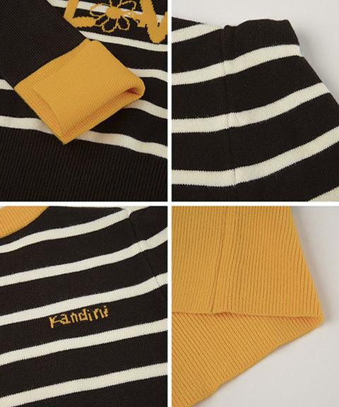 KANDINI Striped Knit With Puff Sleeve - Brown