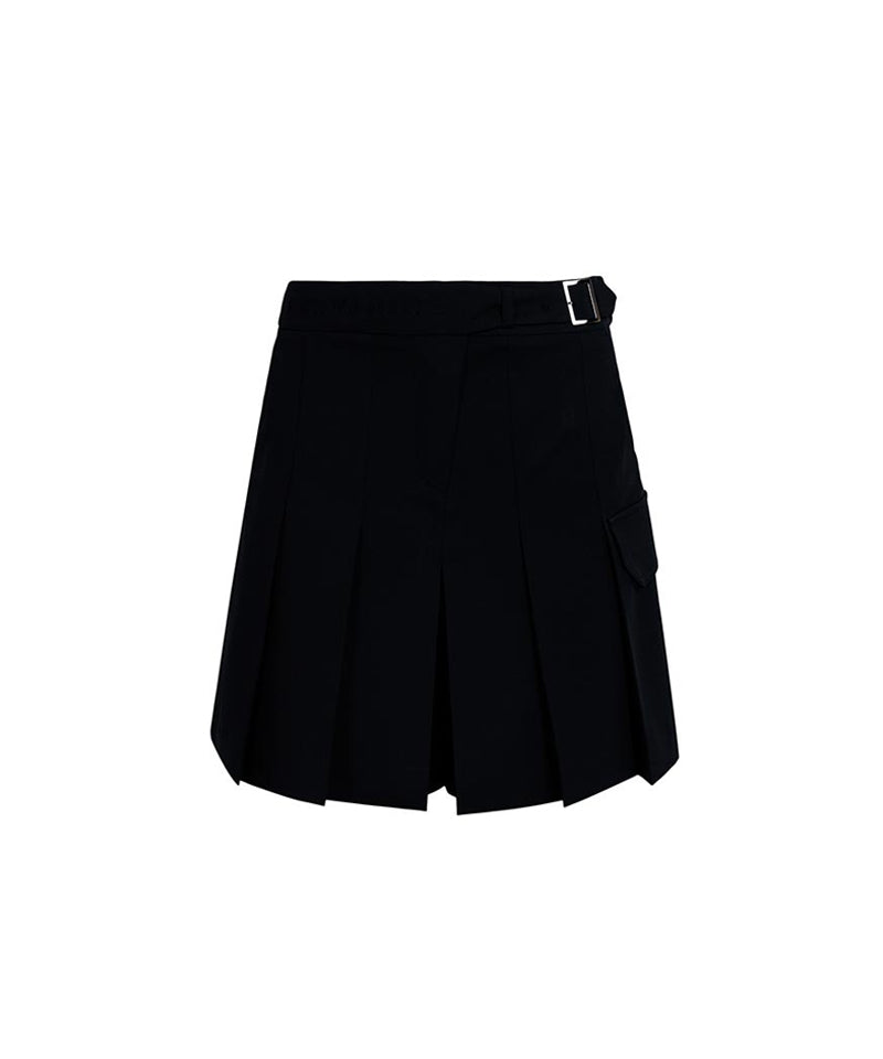 CREVE NINE: Obi Buckle Pleated Half Pants - Black