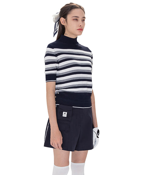 AVEN Hampton Striped Mid-Neck Knit - Navy