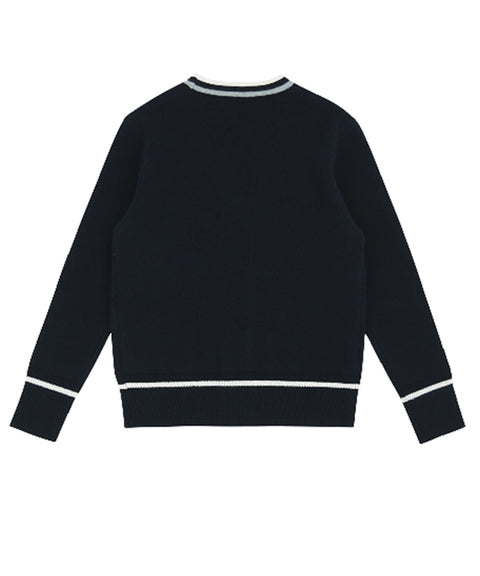 AVEN Wool Zip-Up Knit Cardigan - Navy