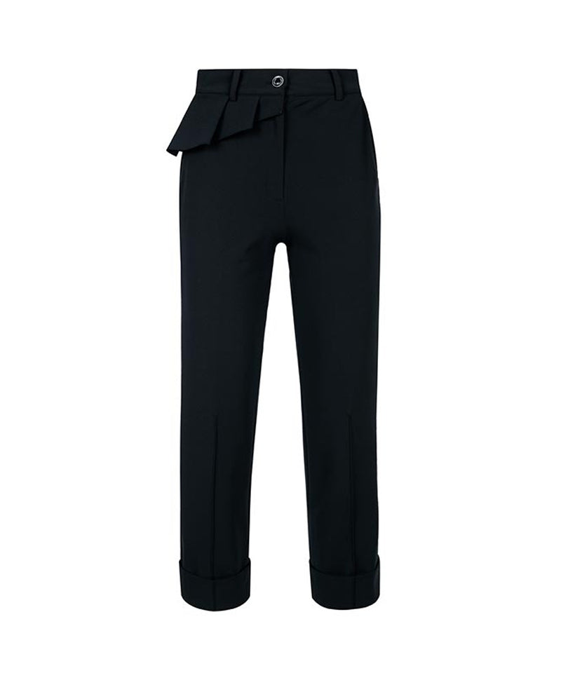 CREVE NINE: Side Frill Check Pants - Black