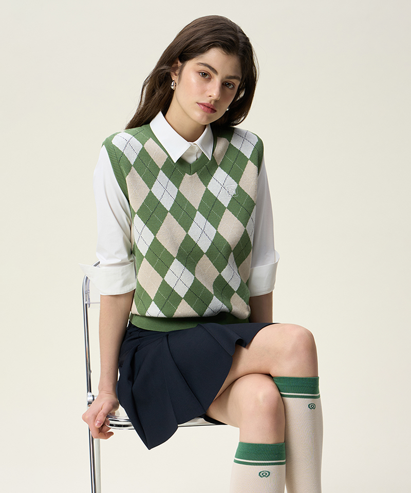FORDI Argyle Knit Vest - Moss Green