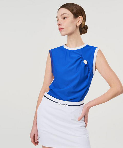 POSHERD Color Block Cool Shirring Sleeveless - Blue