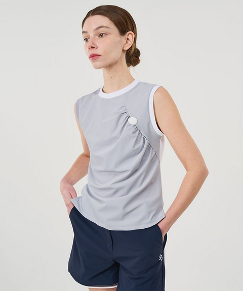 POSHERD Color Block Cool Shirring Sleeveless - Light Grey