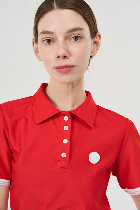 POSHERD Cooling Mesh Button Pique Top - Red