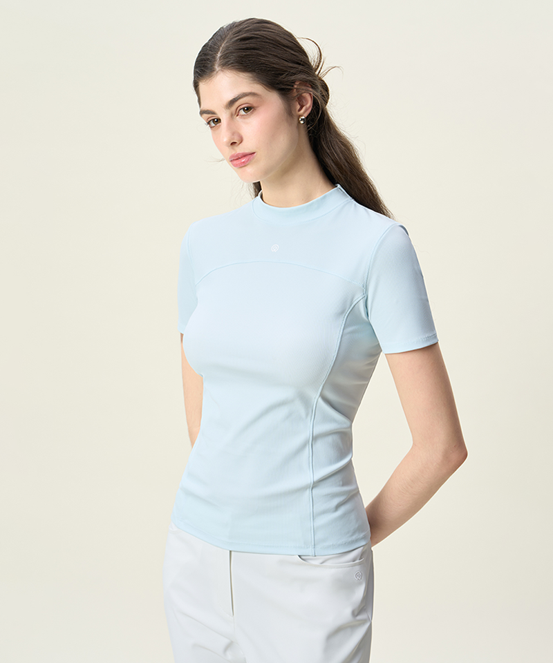 [Season End] FORDI Golji Mock Neck Short Sleeve T-Shirt - Baby Blue