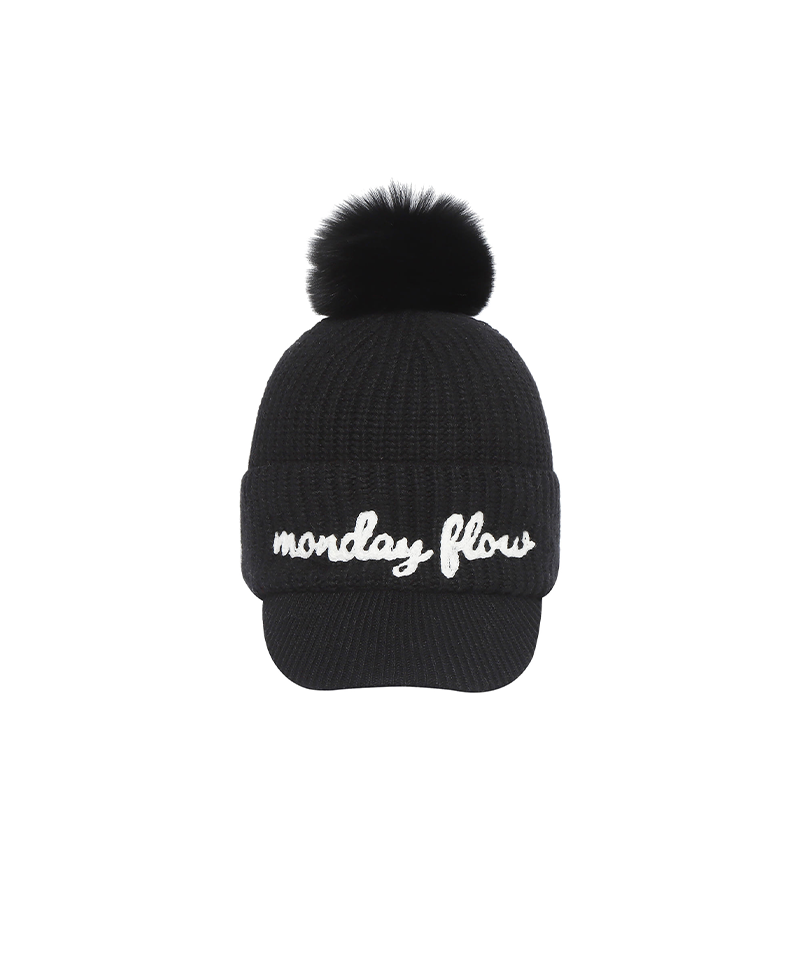 Monday Flow Real Fur Wool Knit Cap - Black