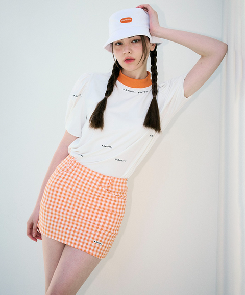 KANDINI Slim Check Mini Skirt - Orange