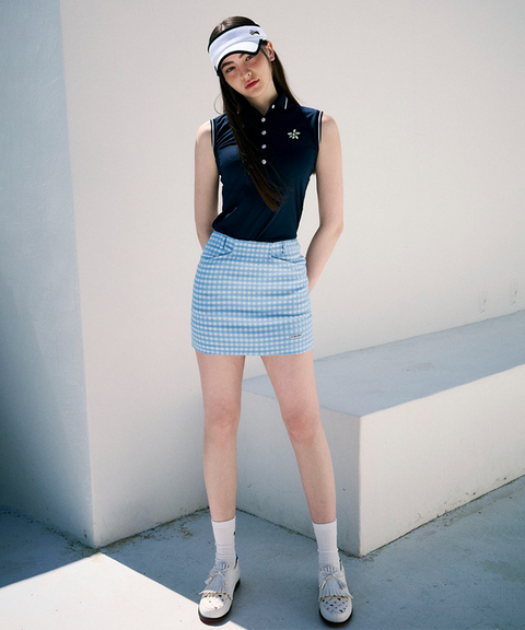 KANDINI Slim Check Mini Skirt - Sky Blue