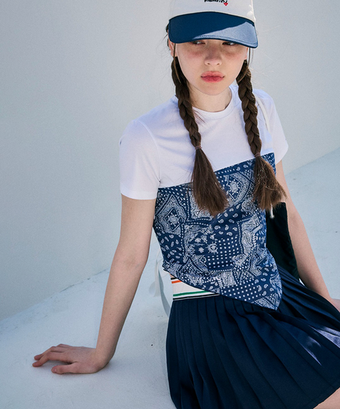 KANDINI Smock Paisley Crop Tee - Navy