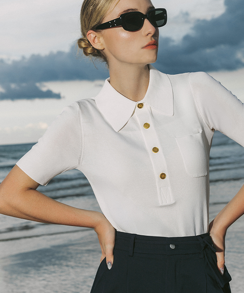 OBER Golf Solid Summer Collar Knit - White