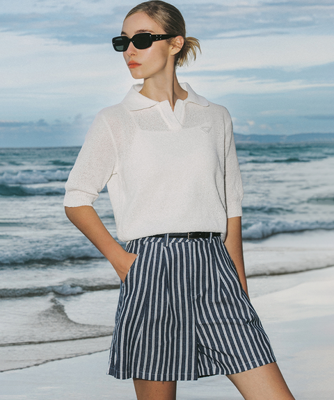 OBER Golf Summer Open Collar Knit - White