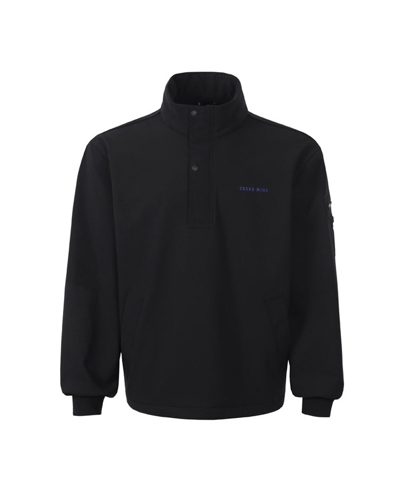 CREVE NINE: Men's Hooded Anorak Windbreaker - Black