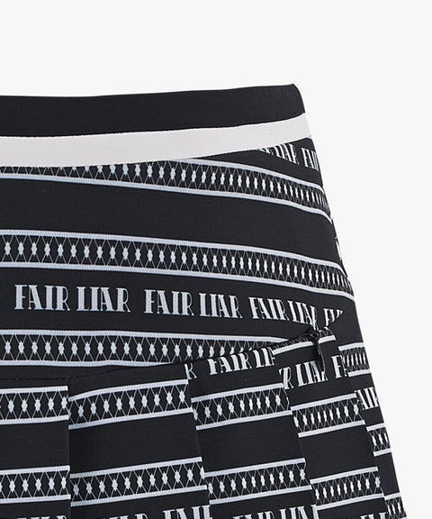 FAIRLIAR Logo Pattern Printed Pleated Skirt - Black
