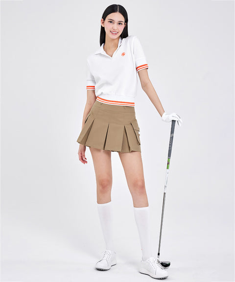 XEXYMIX Golf Open Collar Double Line Short Sleeve - White