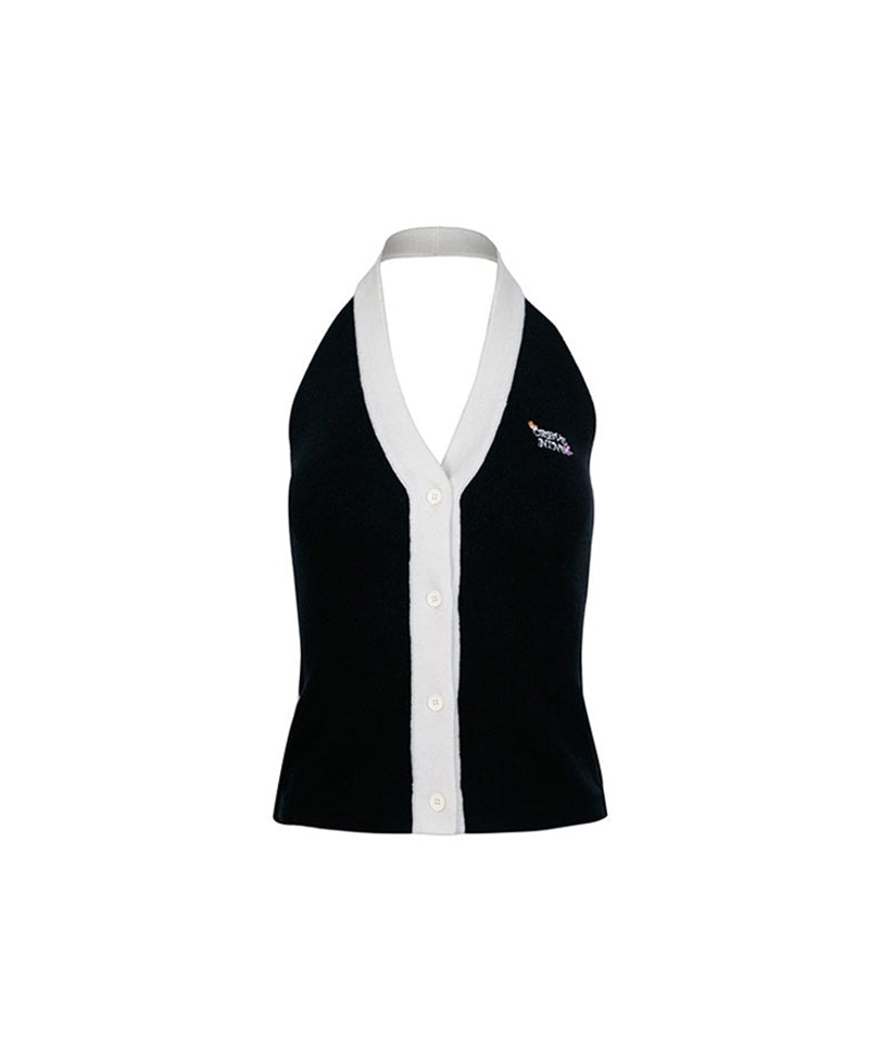 CREVE NINE: Floral Golf Vest - Black