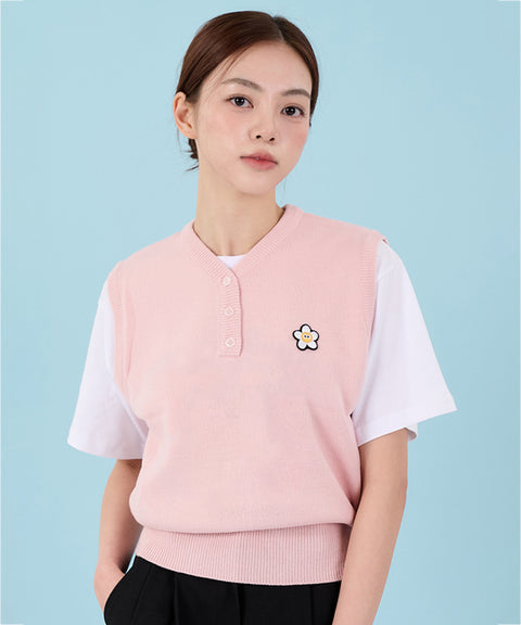 MACKY Golf: Patch Button Knit Vest - Pink