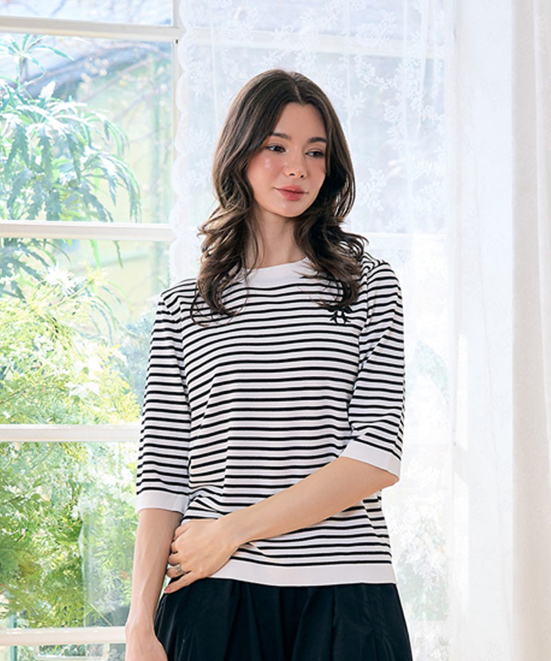 MAGIA Ribbon Single Striped Half Sleeve - White