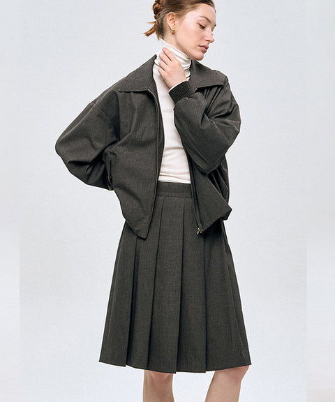 LE SONNET Classic Pleats Wool Skirt - Gray