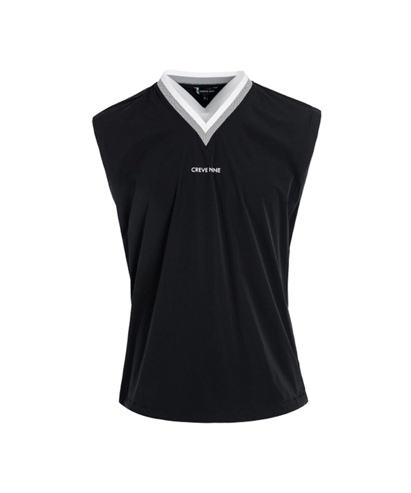 CREVE NINE: Men's Drop Shoulder String Woven Vest - Black
