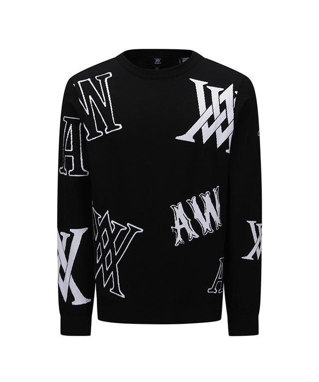 ANEW Golf: Men's Logo Intarsia Pullover - Black
