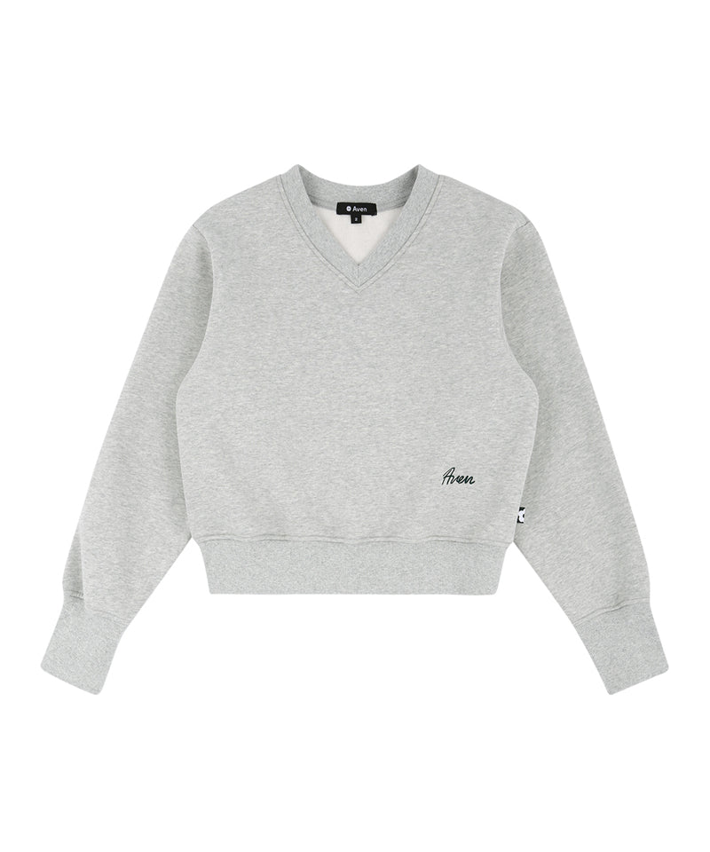 AVEN V-neck Semi-Crop Sweatshirt - Melange Gray