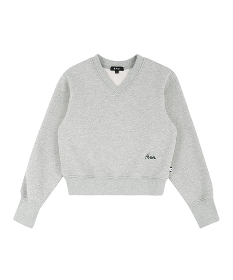 AVEN V-neck Semi-Crop Sweatshirt - Melange Gray