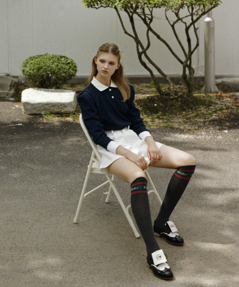 KANDINI Polo shirts with Puff sleeves- Navy