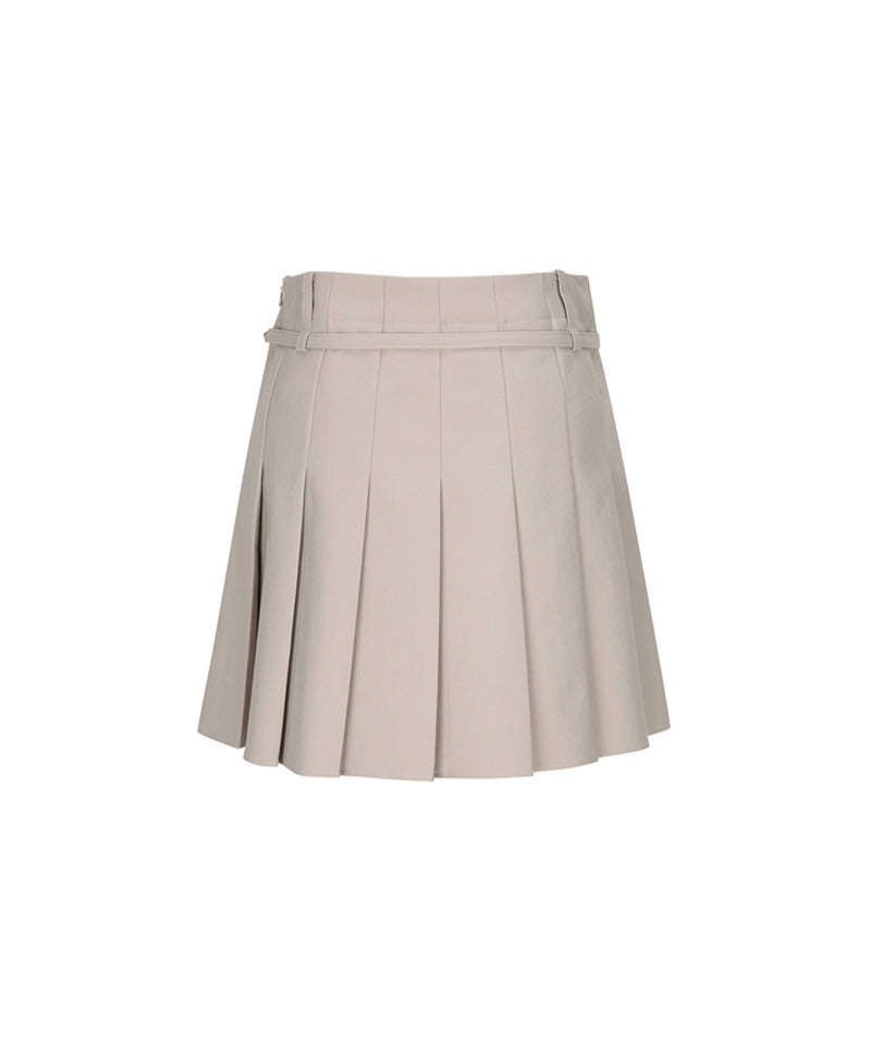 Women's Buckle Point Pleats Skirt - Light Beige