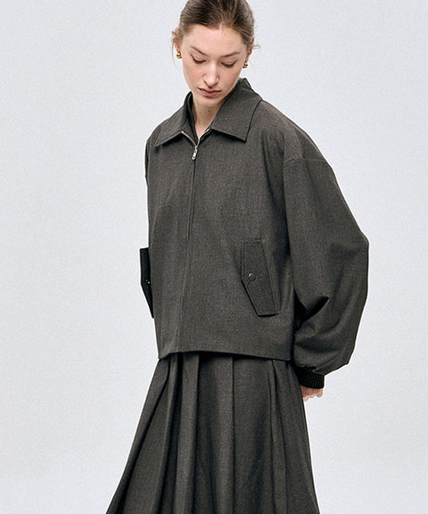 LE SONNET Zip-Up Balloon Wool Jacket - Gray