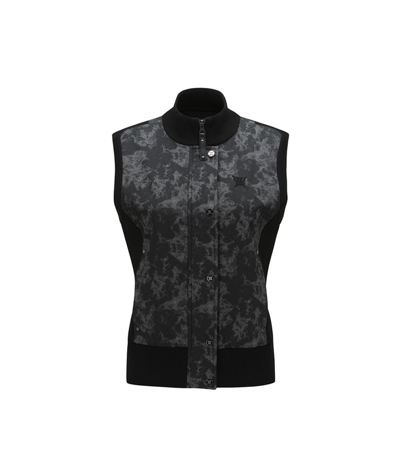 Women's SP Pattern Full Zip Knit Vest - Black