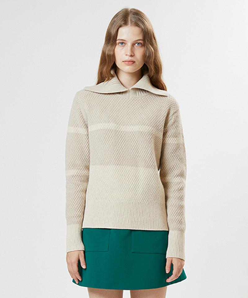 AVEN Color Block Collar Pullover - Oatmeal