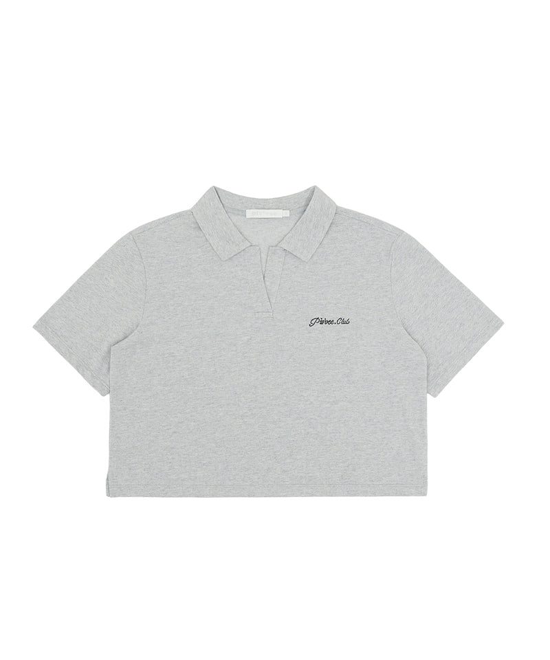 PIV'VEE Open Collar Crop PK Shirt - Heather Gray