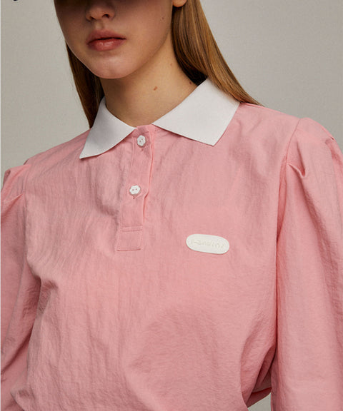 KANDINI Nylon Polo Shirts With Puff Sleeve - Pink