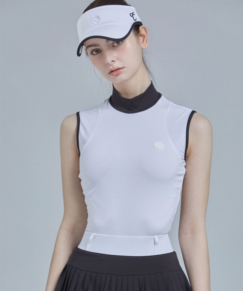 Mono Mock Neck Mesh Sleeveless Top - White