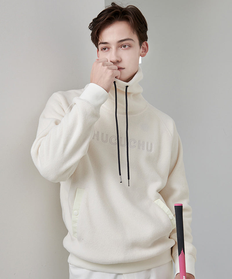 CHUCUCHU Men's Wide Neck Fleece Sweatshirt - White
