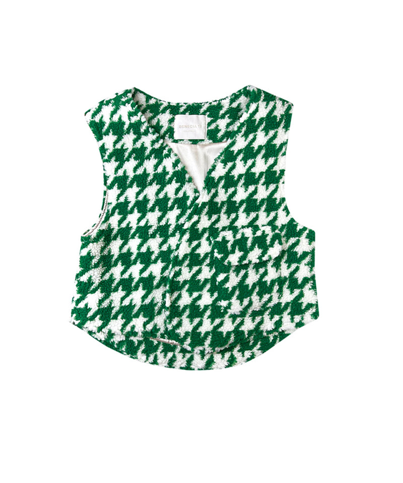 [Warehouse Sale] BENECIA 12 Fleece Houndstooth Vest  - Green