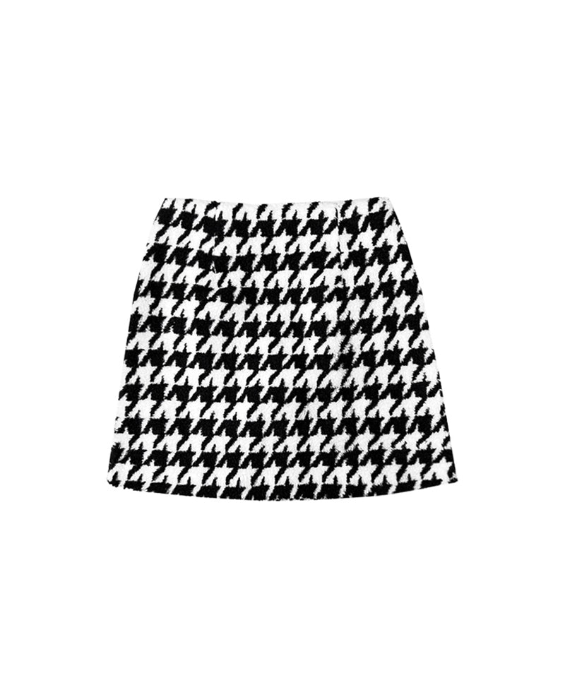 BENECIA 12 Fleece Houndstooth Skirt - Black