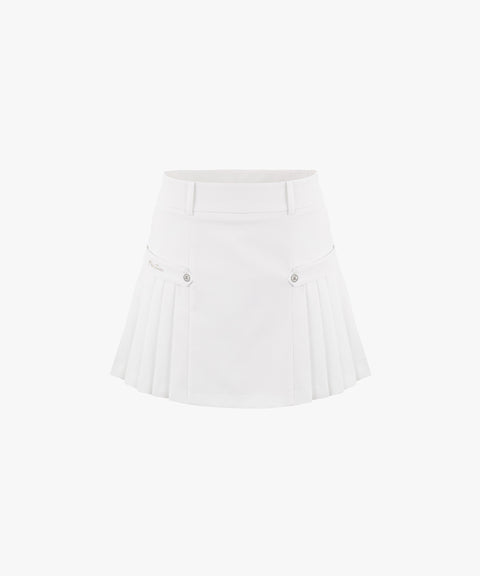 FAIRLIAR High Waist Side Pleated Skirt - White