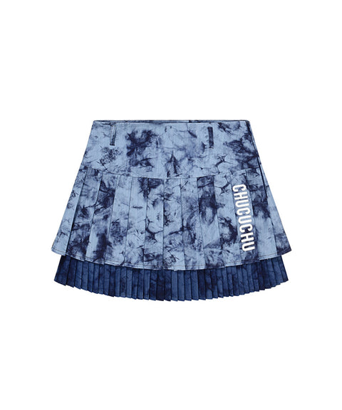 CHUCUCHU Marble Double Pleated Skirt - Navy