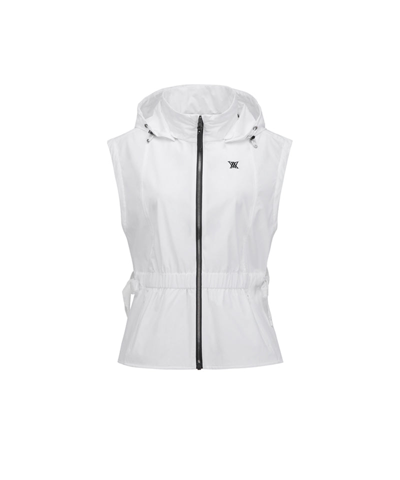 Women's Waist Shirring Hoody Vest - White