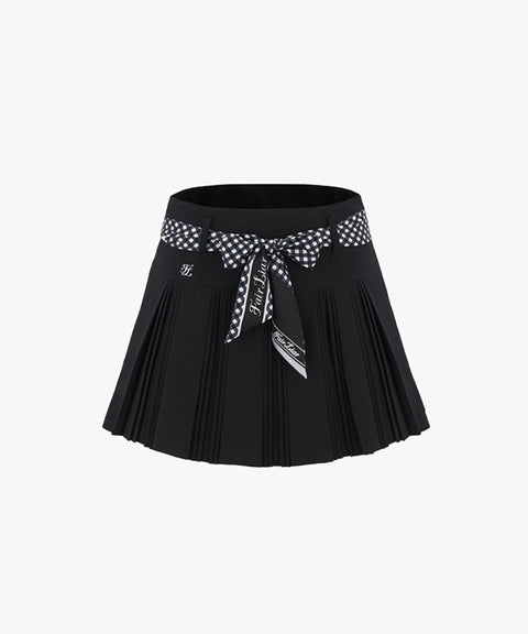 FAIRLIAR Scarf Set Pleated Skirt - Black