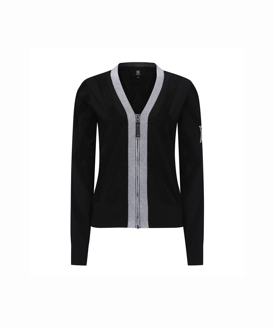 Women's Big Logo Intarsia Zip-Up Cardigan - Black