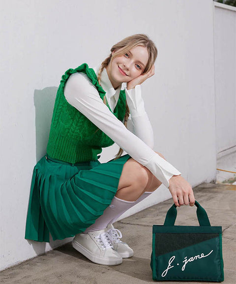 J.Jane Unbalanced Belt Pleats Skirt - Green