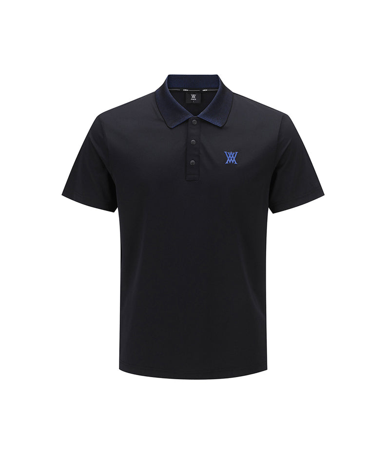 Men Collar Point Short T-Shirt - Black