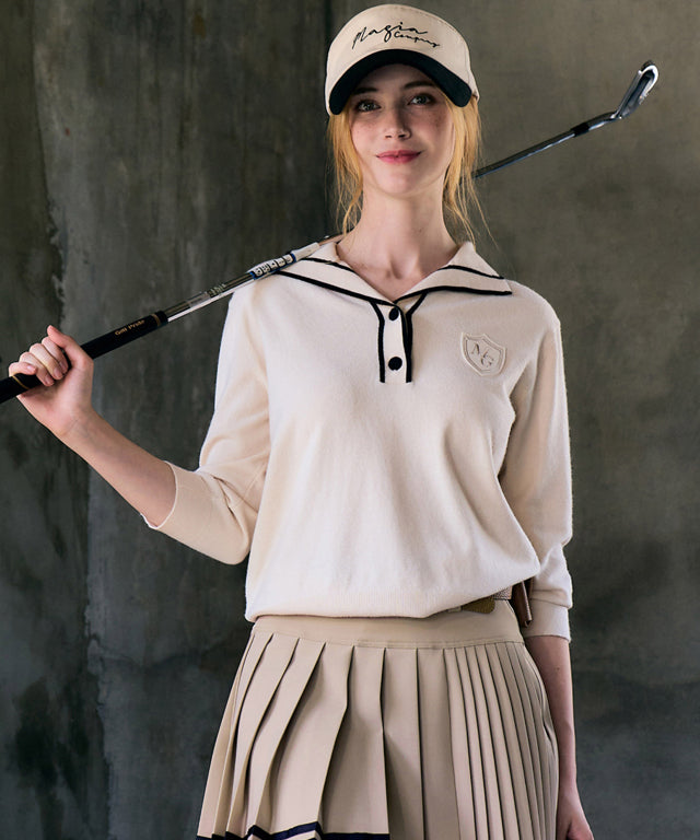 MAGIA Double Line Pleated Golf Skirt - Beige