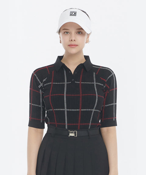 Q.C PLAY: Color Block Check Caravan Knit - Black