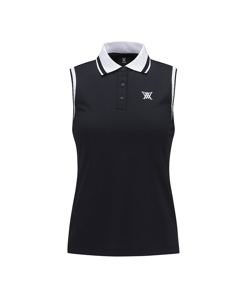 Women Kint Collar Sleeveless - Black