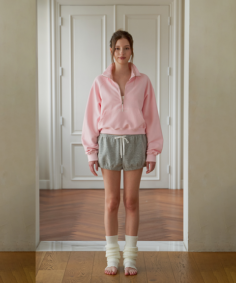 Logo Embroidered Half-zip Sweatshirt -Bubble Pink