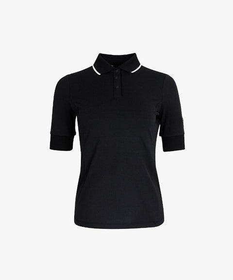 CREVE NINE: 3/4 Sleeve Polo T-Shirt - Black